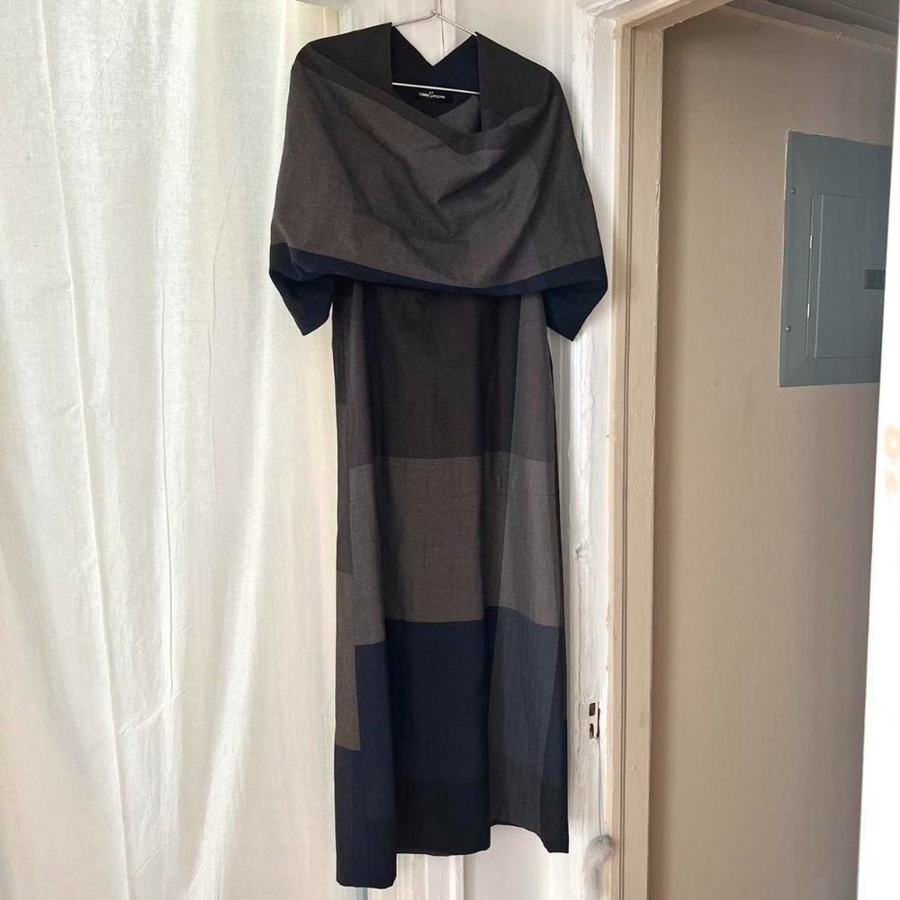 Tricot Comme des Garcons maxi dress in navy / brown